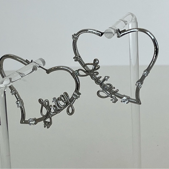 Juicy Couture Jewelry - Vintage Juicy Couture Silver Heart Hoop Earrings